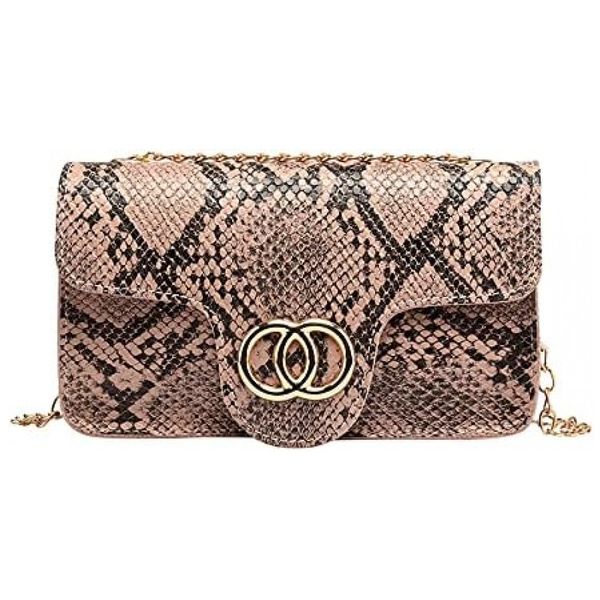 Bolsa Feminina de Ombro com Alça de Corrente Dourada, Avelã, FONETTOS, Marrom Claro