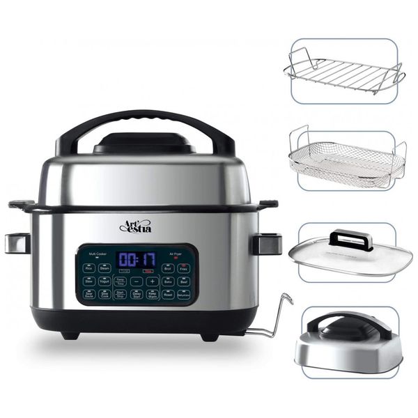 Panela de Pressão Elétrica Air Fryer Multifuncional 6L, 14 Definições, Painel Digital, Aço Inoxidável, 1330W, 110v, ARTESTIA, Preto