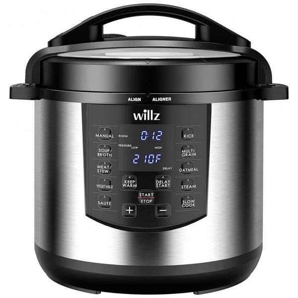 Panela de Pressão Elétrica Multifuncional 5L, 6 Definições, Painel Digital, Aço Inoxidável, 1000W, 110v, WILLZ WLPC06S110, Preto e Prata