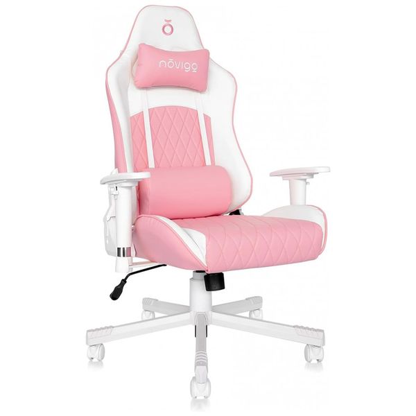 Cadeira de Escritório Gamer Ergonômica, Giratória Reclinavel, Couro Sintético, NOVIGO, Rosa