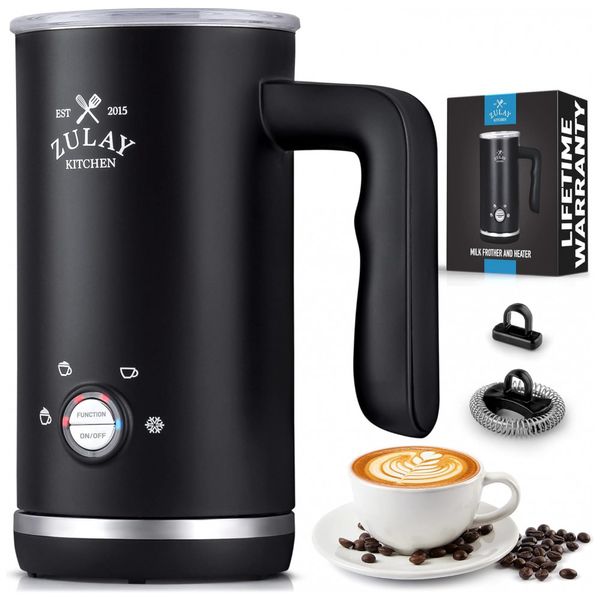 Espumador Elétrico Automático 300 mL, Aço Inoxidável, 110v, ZULAY KITCHEN Milk Frother and Heater, Preto