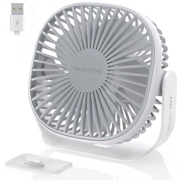SmartDevil Mini Ventilador de Mesa Portátil com 3 Velocidades e Gancho Colável, USB, Branco