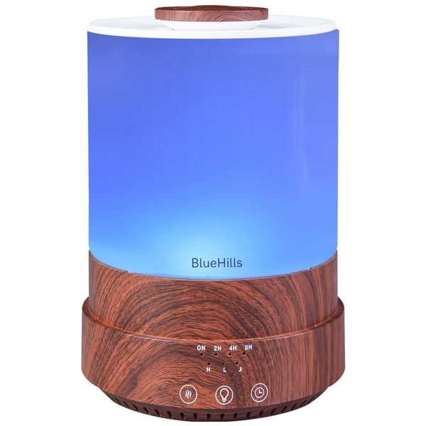 Umidificador Ultrassônico Portátil 2.5L com Aromaterapia e 7 Luzes LED, até 30H, 110v, BLUEHILLS, Azul