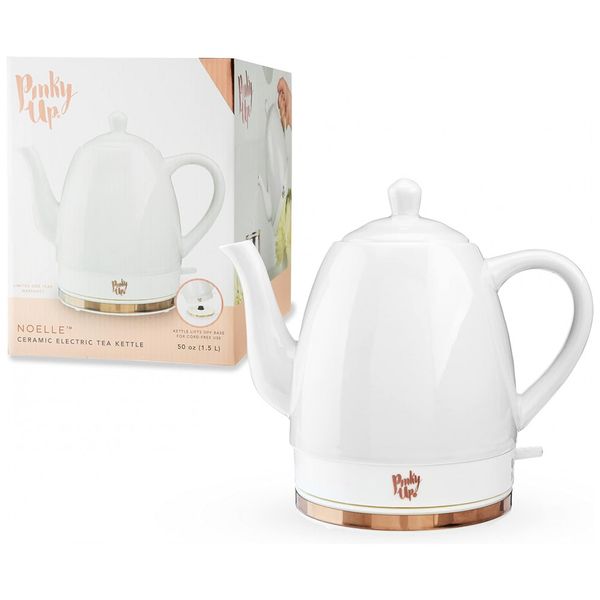 Chaleira Elétrica de 1.5L com Desligamento Automático, Ceramica, 1500W, Branca, 110v, PINKY UP 5867, Branco