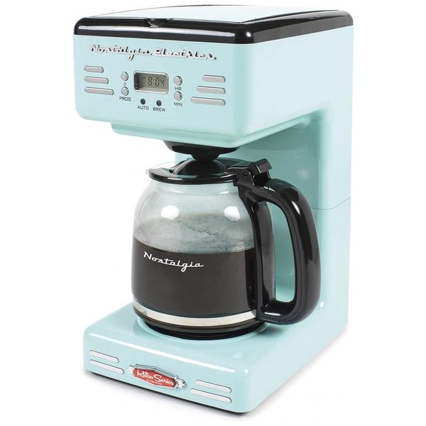Cafeteira Elétrica Programável Retro com Desligamento Automático, 110v, NOSTALGIA RCOF12AQ, Azul piscina