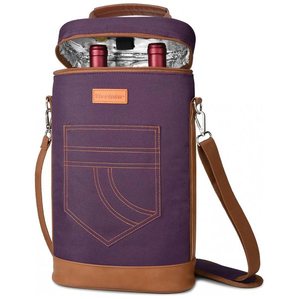 Bolsa Térmica Para Transporte de Vinhos até 2 Garrafas com Alça Ajustável, Roxa, TIRRINIA, Violeta