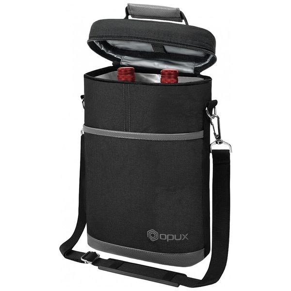 Bolsa Térmica Para Transporte de Vinhos até 2 Garrafas, OPUX, Preto