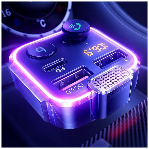 Adaptador Transmissor Veicular Bluetooth Veicular USB LED, AINOPE AV849, Preto