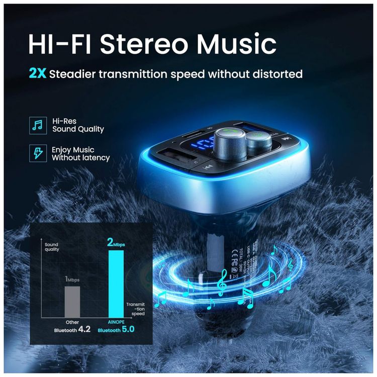 Adaptador-Transmissor-Veicular-Bluetooth-Veicular-USB-LED-foto-1