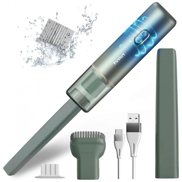 Aspirador de Pó Automotivo Portátil Mini e Recarregável, Bateria 2200 mAh, BASA BS CordlessVacuum MistGreen 02, Verde claro