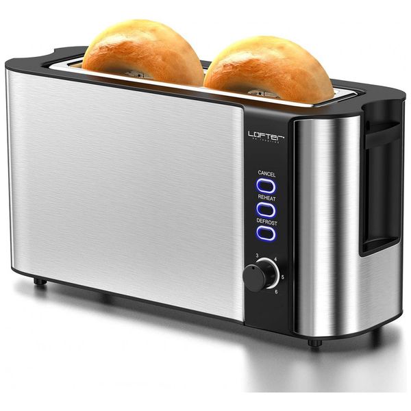 Torradeira Elétrica de 2 Fatias com 6 Níveis de Tostagem e Função Bagel, 1000W, 110v, LOFTER, Prateado