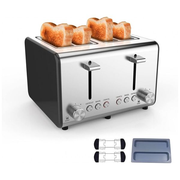 Torradeira Elétrica de 4 Fatias com 6 Níveis de Tostagem e Função Bagel, 750W, 110v, CANBRAKE, Preto