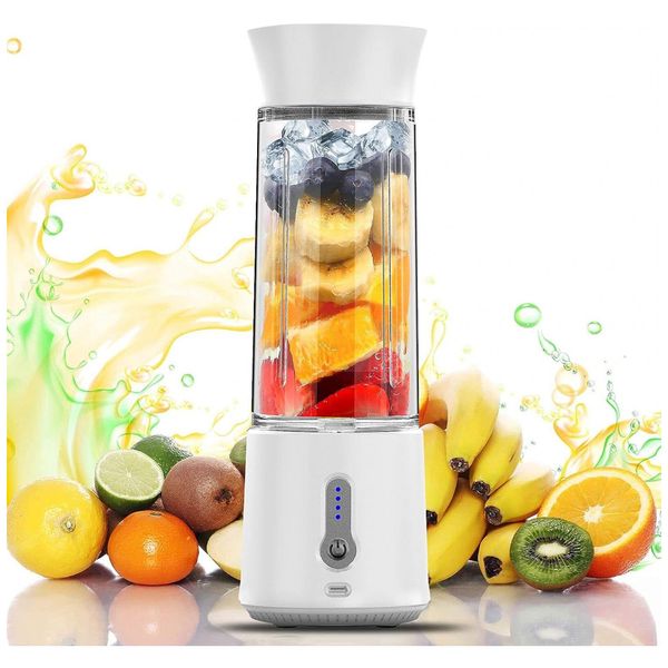 Liquidificador de Bancada Portátil 500 mL para Vitaminas, Recarregável USB, 150W, CHALVH A7, Branco