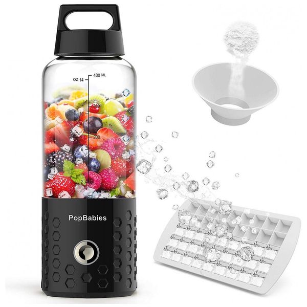Liquidificador de Bancada Portátil 400 mL para Vitaminas, Recarregável, 7V, POPBABIES P20, Preto