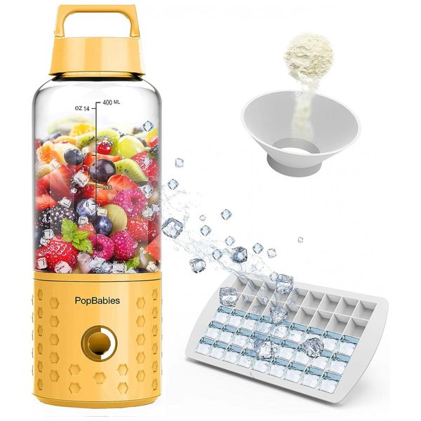 Liquidificador de Bancada Portátil 400 mL para Vitaminas, Recarregável, 175W, POPBABIES P20, Amarelo