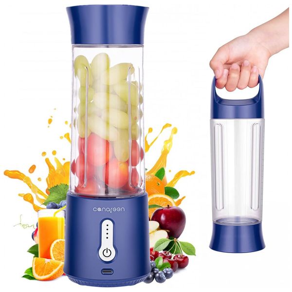 Liquidificador de Bancada Portátil 500 mL para Vitaminas, Recarregável 4000 mAh, AIKIDS, Azul
