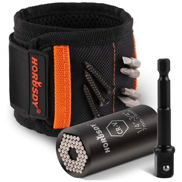 Pulseira Magnética para Pregos, Parafusos e Chaves, HORUSDY, Preto