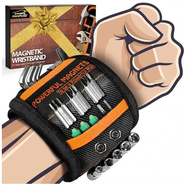 Pulseira Magnética para Pregos, Parafusos e Chaves, HANPURE, Preto