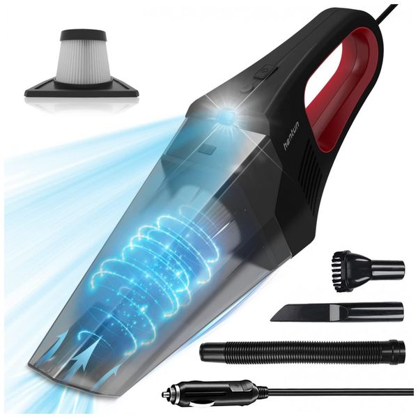 Aspirador de Pó Automotivo Portátil 12V Portátil e Recarregável com Acessórios, HANTUN H15 Corded, Preto