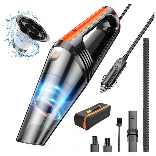 Aspirador de Pó Automotivo Portátil 12V Portátil e Recarregável com Acessórios e Estojo, SEJAIMINY, Preto