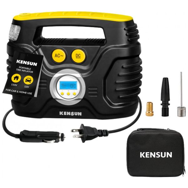 Compressor de Ar com Bateria Recarregável 20V 12V, 30PSI, KENSUN, Preto