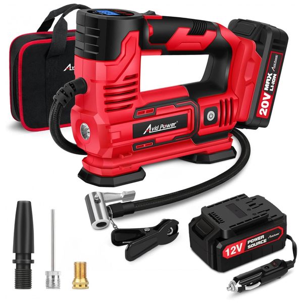 Compressor de Ar com Bateria Recarregável 20V 12V, 30PSI, AVID POWER ACAP334, Vermelho