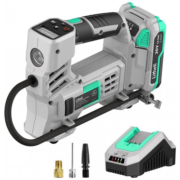 Compressor de Ar Elétrico, 150PSI, 20V, 120W, Automático, LITHELI, Cinza