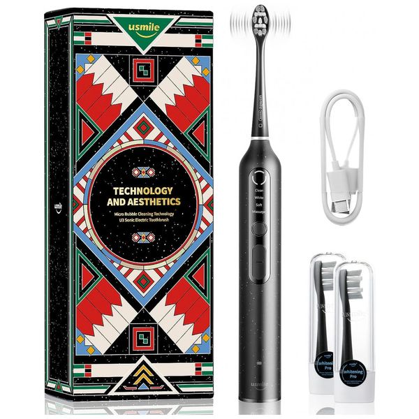 Usmile Escova de Dentes Elétrica Branqueadora Recarregável USB, Preta