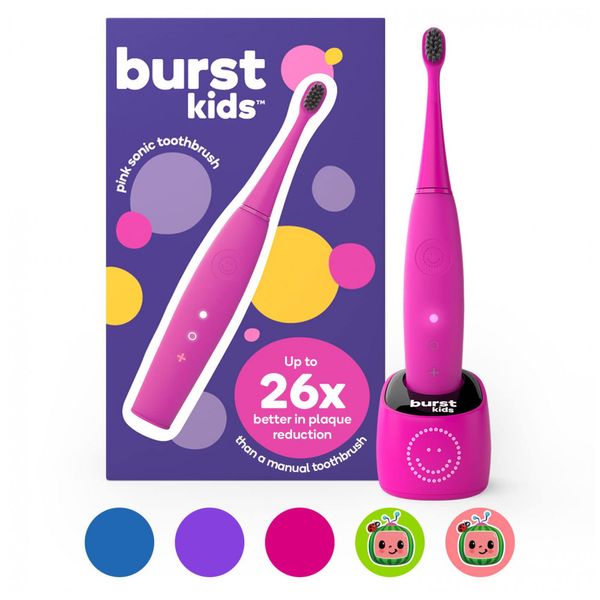 kids Escova de Dentes Elétrica Infantil com 2 Modos para Crianças de 3 anos, BURST, Rosa