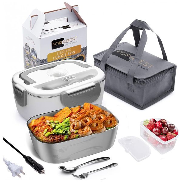 FORABEST Marmita Elétrica 2 em 1 Portátil 1.5L com Divisórias, 24, 12V, 110V 50W, Branca