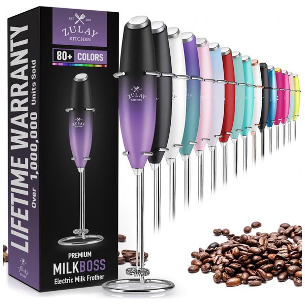 Mixer Espumador de Leite á Bateria, Aço Inoxidável, Roxo, ZULAY KITCHEN Classic Milk Boss 13,000 RPM, Violeta