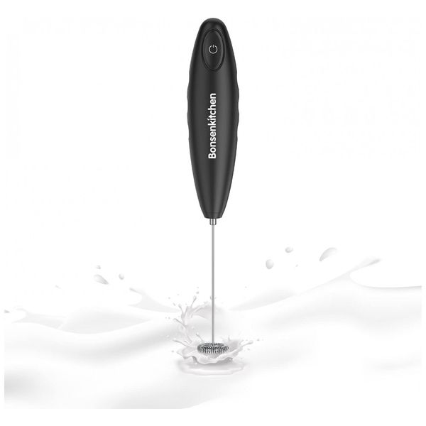Mixer Espumador de Leite á Bateria, Aço Inoxidável, BONSENKITCHEN Black, Preto