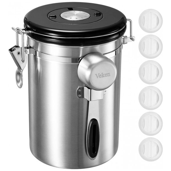 Pote Hermético para Café 650 mL com Colher Medidora, VEKEN Coffee Canister ,, Prateado