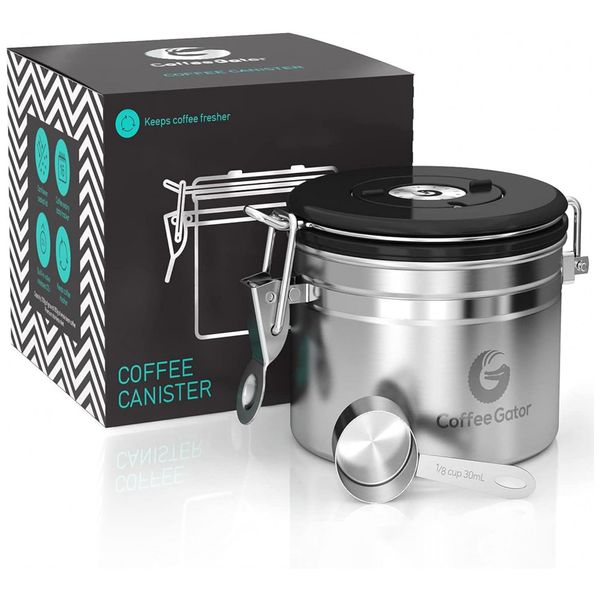 Pote Hermético para Café 900mL com Válvula CO2, Aço Inoxidável, COFFEE GATOR, Prateado