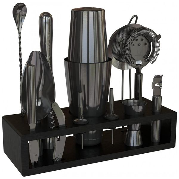 Kit Bn Profissional 13 Peças em Aço Inoxidável com Suporte, HIGHBALL CHASER, Preto