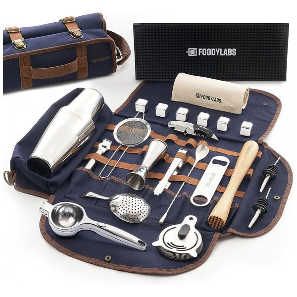 Kit Bn Profissional 24 Peças em Aço Inoxidável com Estojo de zenagem, FOODYLABS X, Azul