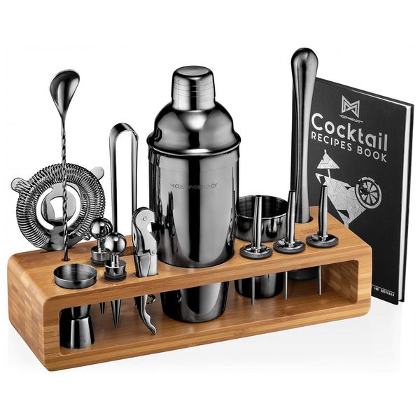 Mixology Bartender Kit Bn Profissional 23 Peças em Aço Inoxidável com Suporte e Livro de Receitas