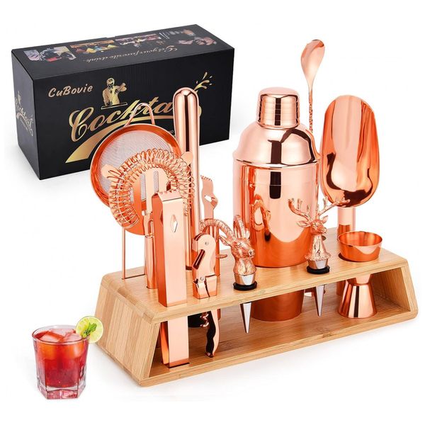 Kit Bn Profissional 15 Peças em Aço Inoxidável com Suporte e Livro de Receitas, CUBOVIE, Dourado