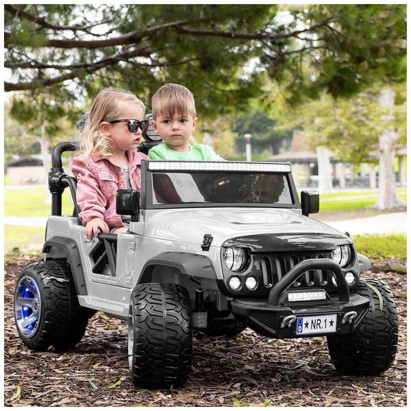 ro, rinho Elétrico 2 Assentos 12V, com Luzes de LED e Controle Remoto, MODERNO KIDS Motorized Electric Kids RideOn Truck Car, Branco
