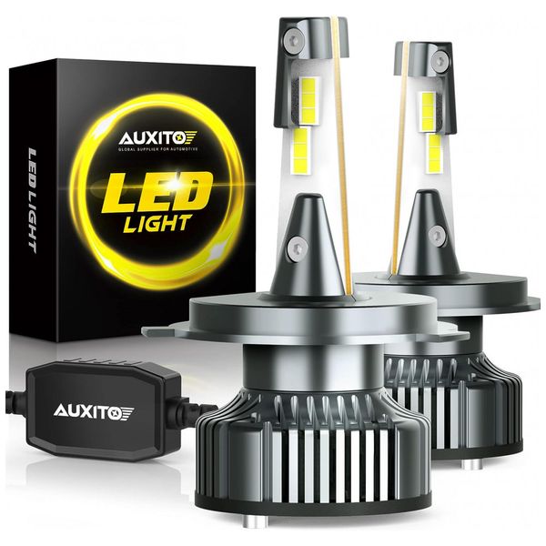 Kit Xenon Lâmpadas LED Branca 16000 Lúmens 6000K, 2 Peças, AUXITO H4 HB2 9003, Preto