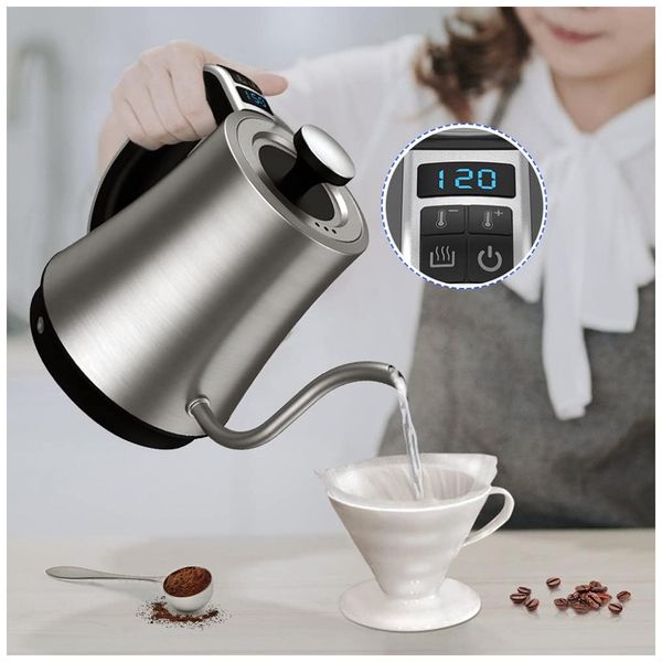 Chaleira Elétrica 1L, Aço Inoxidável, 1200W, 110v, ESHOWEE, Prateado