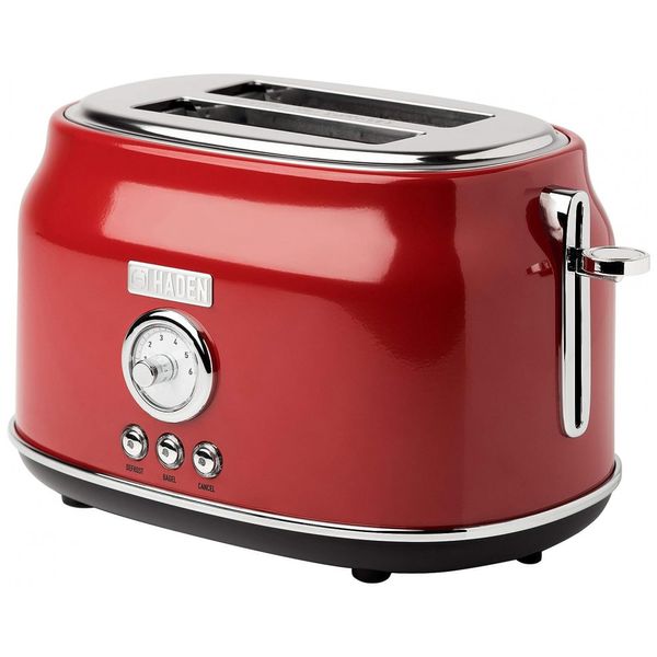 Torradeira Elétrica de 2 Fatias com 6 Níveis de Tostagem, Aço Inoxidável, 1500W, 110v, HADEN 75001, Vermelho