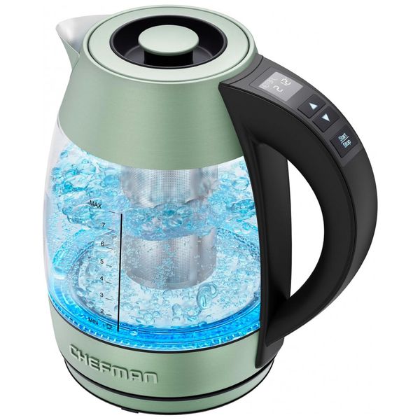 Chaleira Elétrica 1.7L, Aço Inoxidável, Desligamento Automático, 1500W, 110v, CHEFMAN Digital Electric Kettle, Verde claro