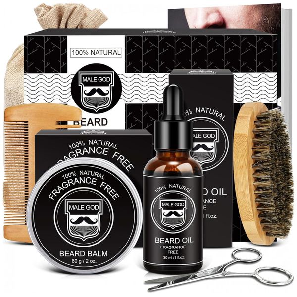 Kit para Barba Profissional Portátil com Cera e Pente, 6 Itens, MALE GOD, Preto
