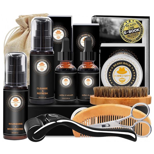 Kit para Barba Profissional Portátil com Cera e Pente, 8 Itens, XIKEZAN , Preto