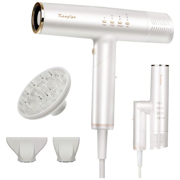 Secador de Cabelo Profissional ÍON com Alta Velocidade 110000 RPM, KANGLYA, Branco