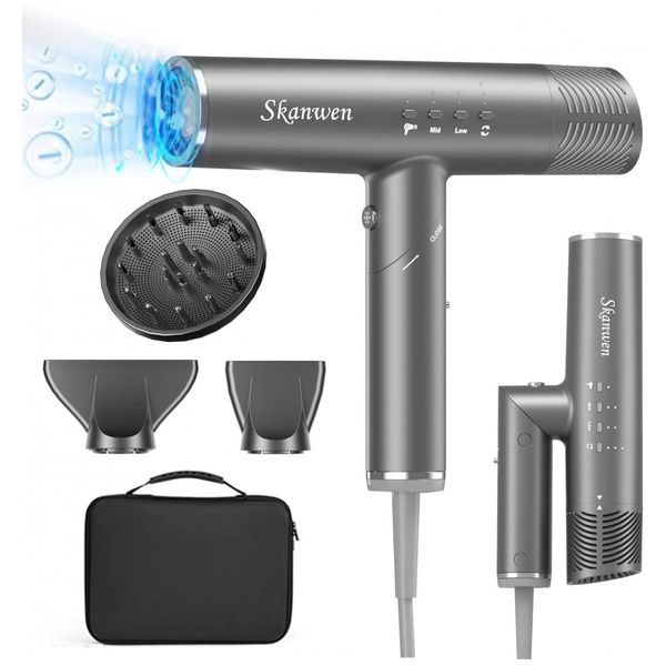 Secador de Cabelo Profissional com 3 Velocidades e 3 Temperaturas, 2000W, SKANWEN, Cinza