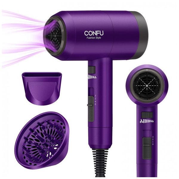 Secador de Cabelo Profissional íon com Difusor e Modo Frio, 1600W, Roxo, CONFU, Violeta