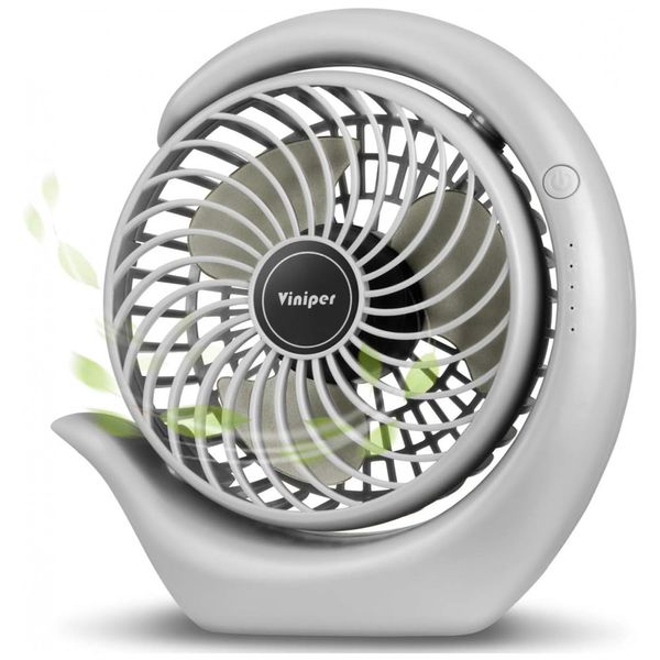 Ventilador de Mesa Portátil com 3 Velocidades, Recarregável, 110V, Viniper, Cinza