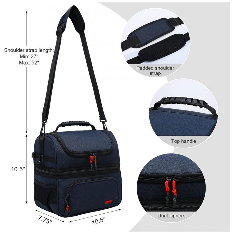 MIER-Dual-Compartment-Lunch-Bag-Tote-with-Shoulder-Strap-for-foto-3